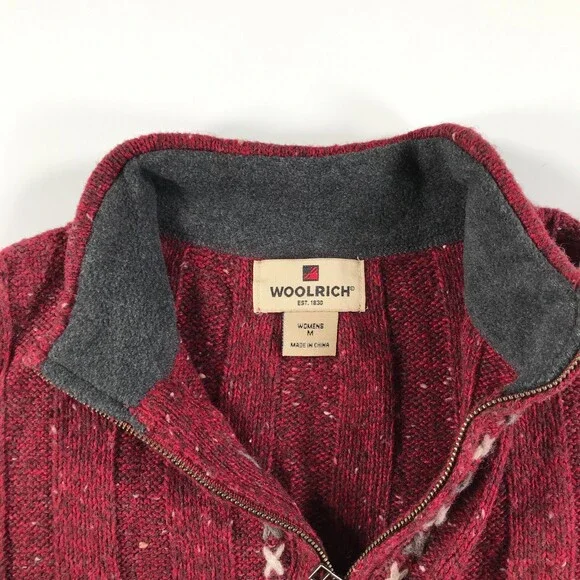 Woolrich Sweater Womens Medium Heather Red Gray Quarter Zip Nordic Fair Isle - Picture 4 of 11
